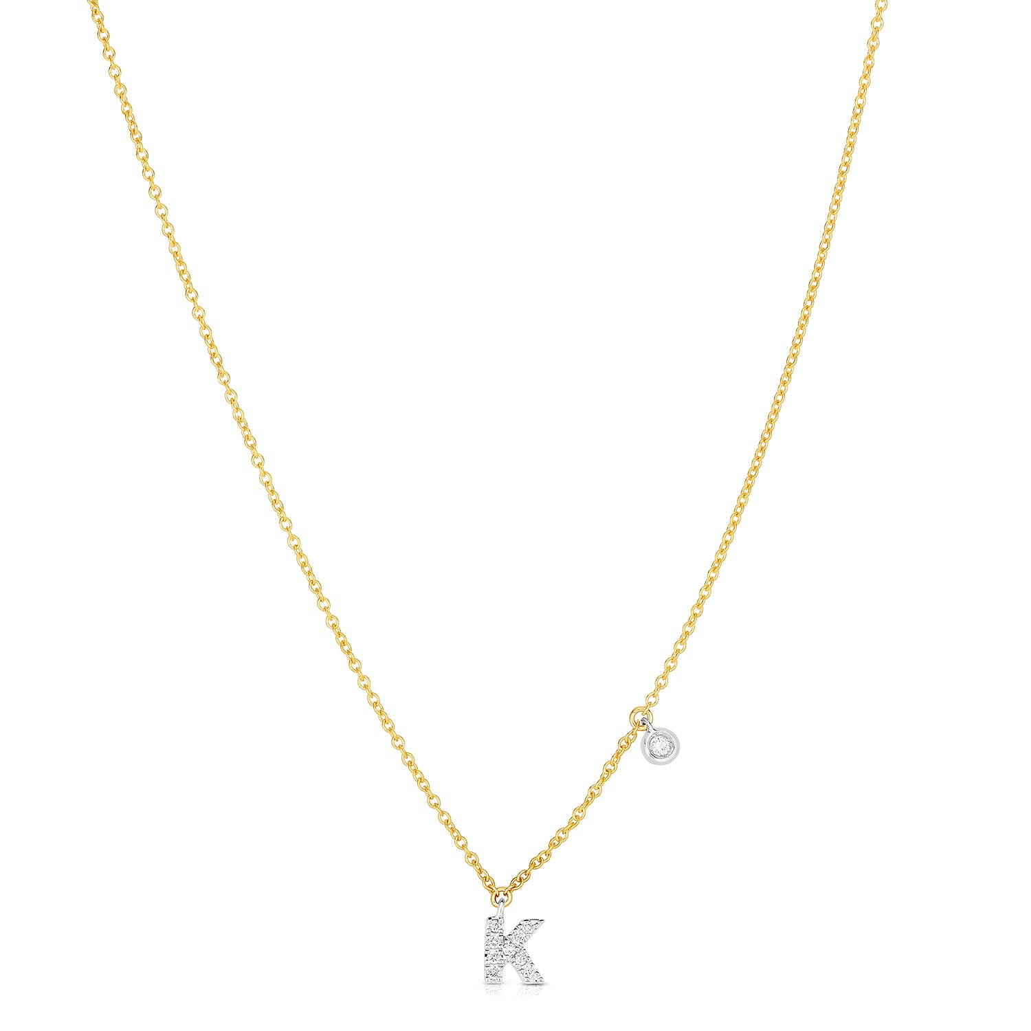 Sabel Collection 14K Yellow and White Gold Diamond Miniature Initial Pendant Necklace
